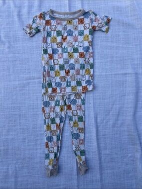 Little Sleepies Short-Sleeve Multicolor Animal Checkers Pajama Set 2T